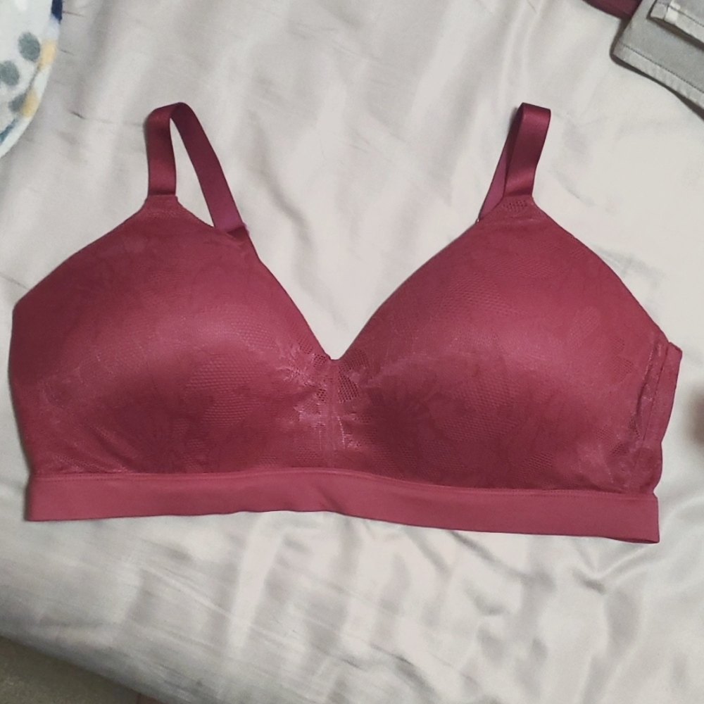 NWOT All Worthy Brushed Micro & Lace Bra Wirefree Sz 3X A511025 Ruby Red